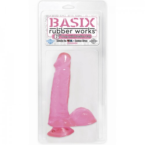 BASIX 6" DONG W SUCTION CUP PINK